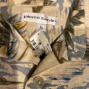 PIERRE CARDIN HAWAIIAN SHIRT BUTTON-UP Mens Large FLORAL With Fish New